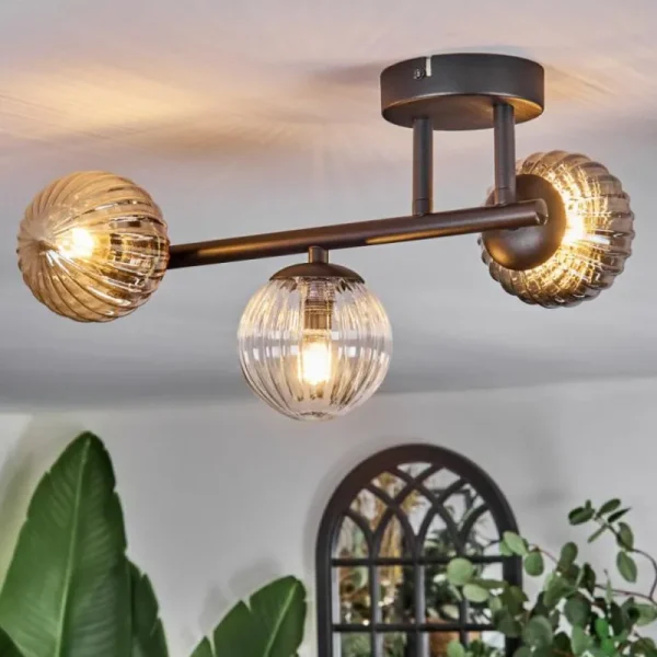 hofstein Chehalis Plafonnier, Boule lumineuse Ambre, Clair, Fumé, 3 lumières* Lampes Modernes