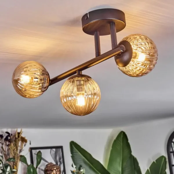 hofstein Chehalis Plafonnier, Boule lumineuse Ambre, 3 lumières* Lampes Modernes