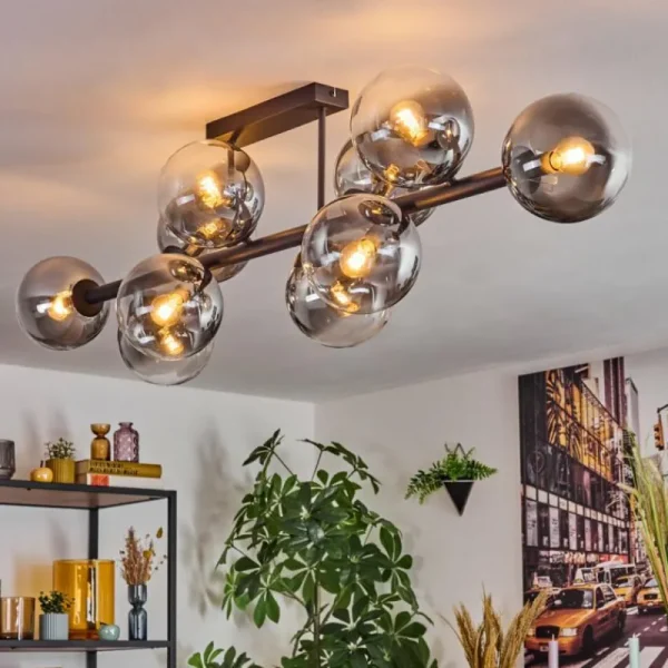 hofstein Chehalis Plafonnier, Boule lumineuse Clair, Fumé, 10 lumières* Lampes Modernes
