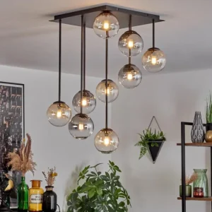 hofstein Chehalis Plafonnier, Boule lumineuse Ambre, Clair, Fumé, 9 lumières* Lampes Modernes