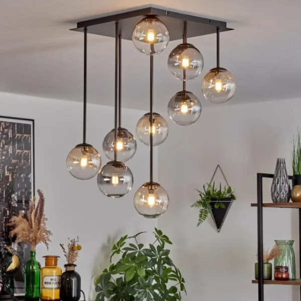hofstein Chehalis Plafonnier, Boule lumineuse Ambre, Clair, Fumé, 9 lumières* Lampes Modernes