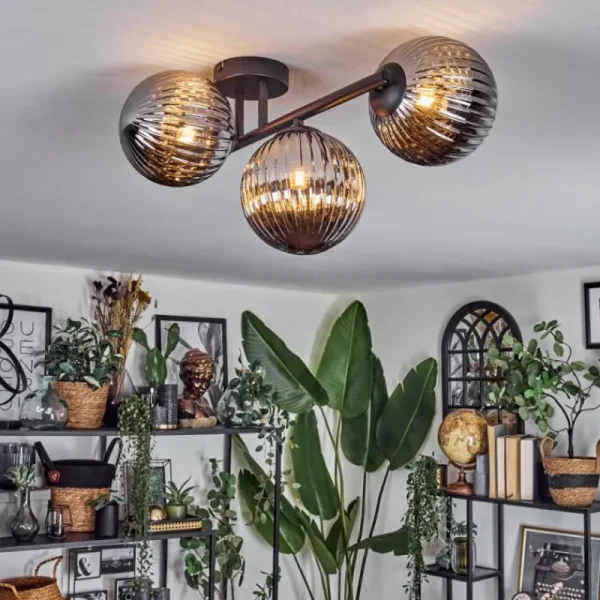 hofstein Chehalis Plafonnier, Boule lumineuse Fumé, 3 lumières* Lampes Modernes