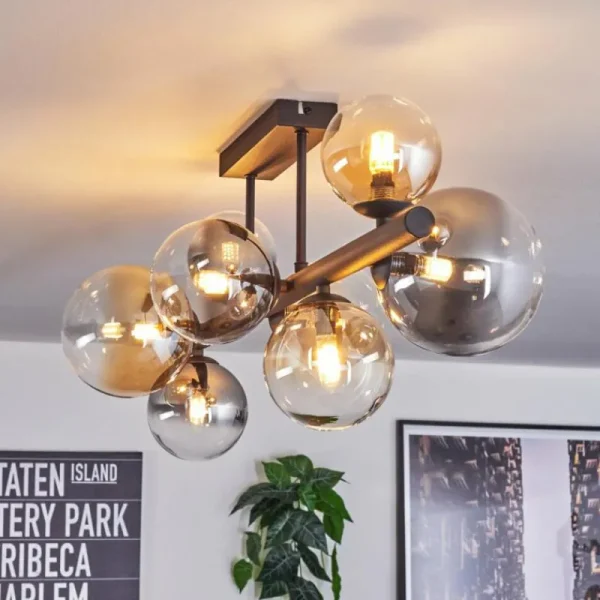 hofstein Chehalis Plafonnier, Boule lumineuse Ambre, Clair, Fumé, 8 lumières* Lampes Modernes