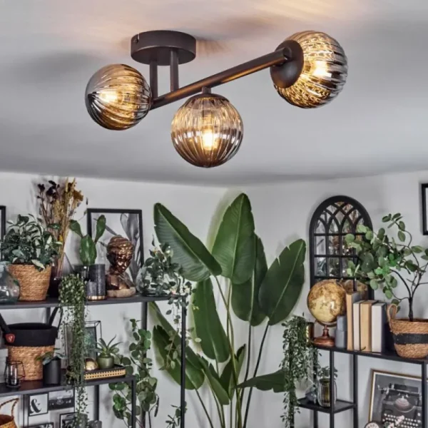 hofstein Chehalis Plafonnier, Boule lumineuse Fumé, 3 lumières* Lampes Modernes