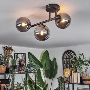 hofstein Chehalis Plafonnier, Boule lumineuse Fumé, 3 lumières* Lampes Modernes