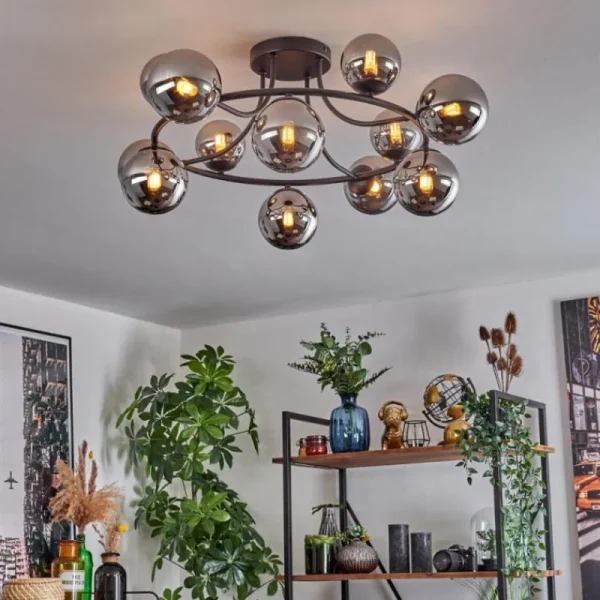 hofstein Chehalis Plafonnier, Boule lumineuse 76 cm Chrome, Fumé, 12 lumières* Lampes Modernes