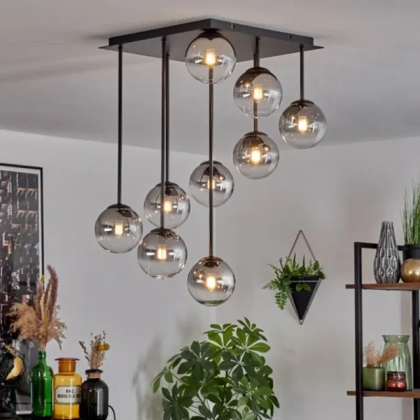 hofstein Chehalis Plafonnier, Boule lumineuse Clair, Fumé, 9 lumières* Lampes Modernes