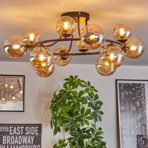 hofstein Chehalis Plafonnier, Boule lumineuse 76 cm Ambre, 12 lumières* Lampes En Verre