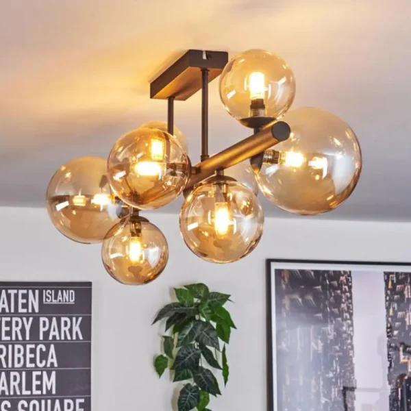 hofstein Chehalis Plafonnier, Boule lumineuse Ambre, 8 lumières* Lampes En Verre
