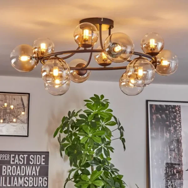 hofstein Chehalis Plafonnier, Boule lumineuse 76 cm Ambre, Clair, 12 lumières* Lampes En Verre