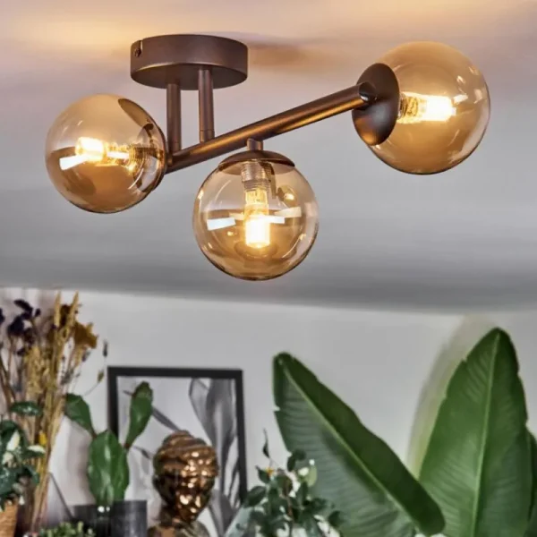hofstein Chehalis Plafonnier, Boule lumineuse Ambre, 3 lumières* Lampes En Verre