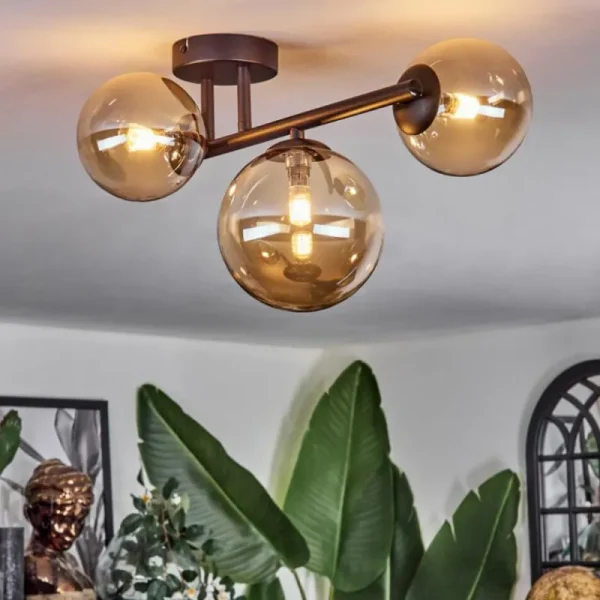 hofstein Chehalis Plafonnier, Boule lumineuse Ambre, 3 lumières* Lampes En Verre