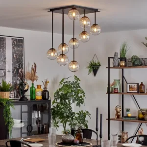 hofstein Chehalis Plafonnier, Boule lumineuse Ambre, Clair, 9 lumières* Lampes En Verre