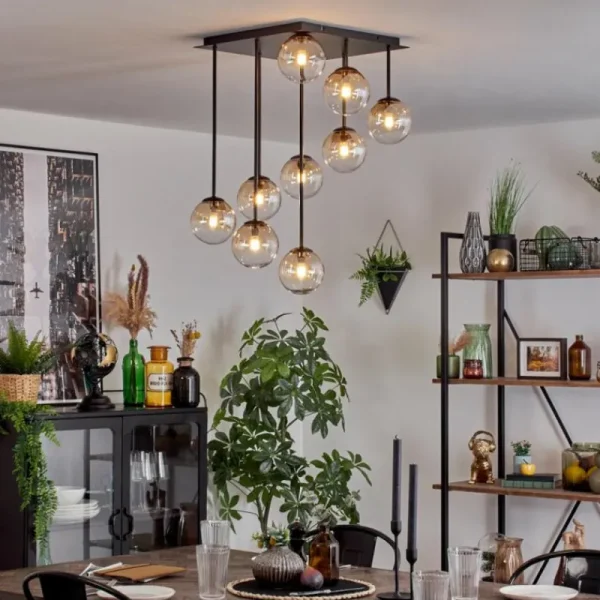 hofstein Chehalis Plafonnier, Boule lumineuse Ambre, Clair, 9 lumières* Lampes En Verre