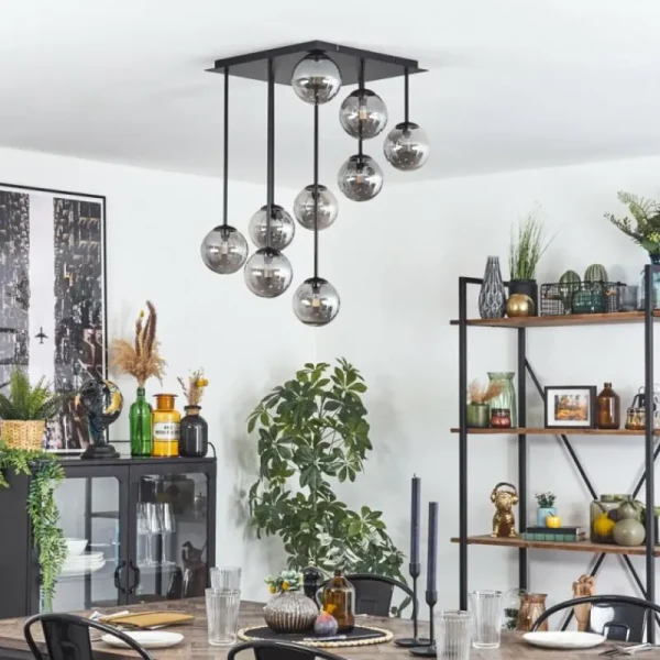 hofstein Chehalis Plafonnier, Boule lumineuse Fumé, 9 lumières* Lampes Modernes