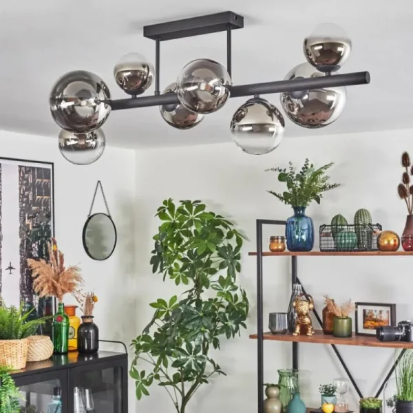 hofstein Chehalis Plafonnier, Boule lumineuse Chrome, Clair, Fumé, 8 lumières* Lampes Modernes