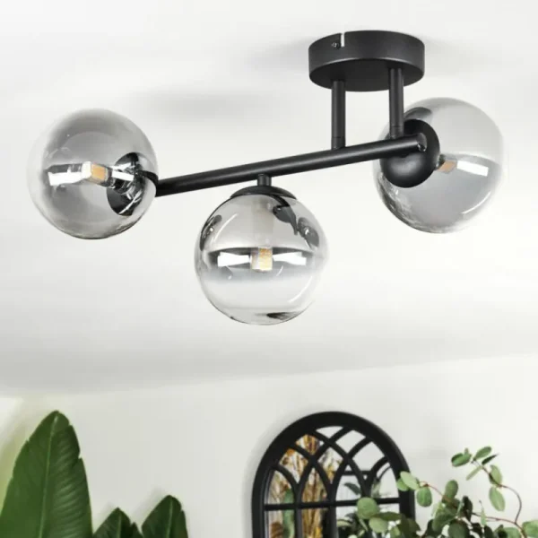hofstein Chehalis Plafonnier, Boule lumineuse Clair, Fumé, 3 lumières* Lampes Modernes