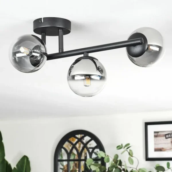 hofstein Chehalis Plafonnier, Boule lumineuse Clair, Fumé, 3 lumières* Lampes Modernes
