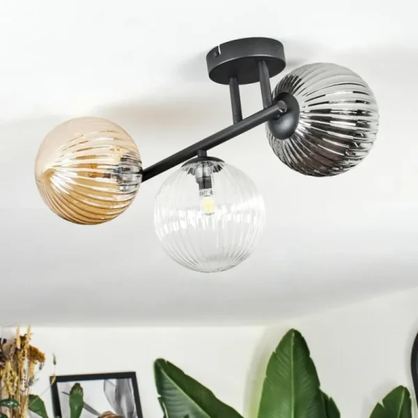 hofstein Chehalis Plafonnier, Boule lumineuse Ambre, Clair, Fumé, 3 lumières* Lampes Modernes