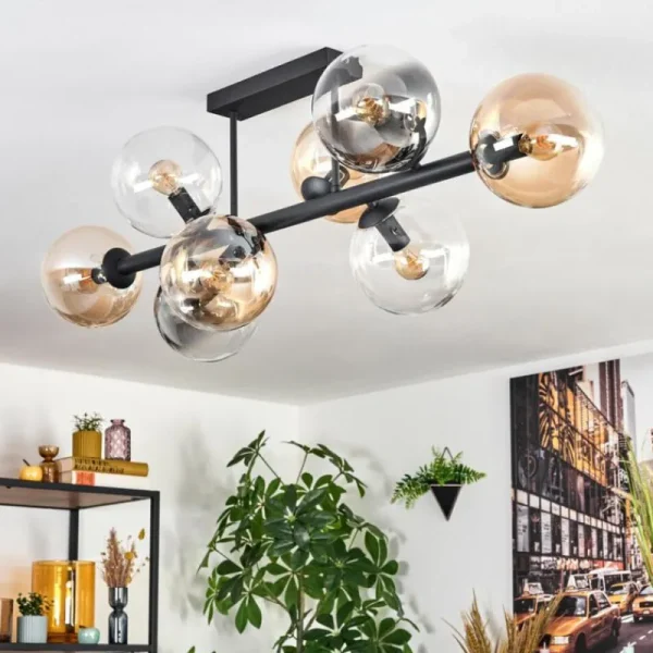 hofstein Chehalis Plafonnier, Boule lumineuse Ambre, Clair, Fumé, 8 lumières* Lampes Modernes
