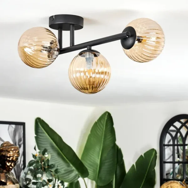 hofstein Chehalis Plafonnier, Boule lumineuse Ambre, 3 lumières* Lampes Modernes