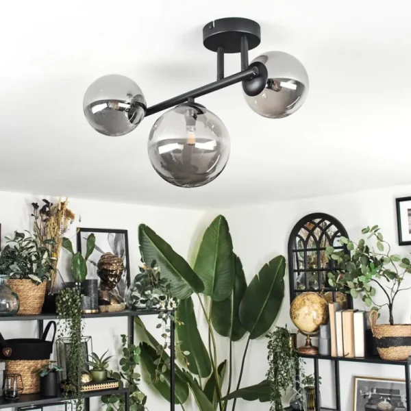 hofstein Chehalis Plafonnier, Boule lumineuse Fumé, 3 lumières* Lampes Modernes