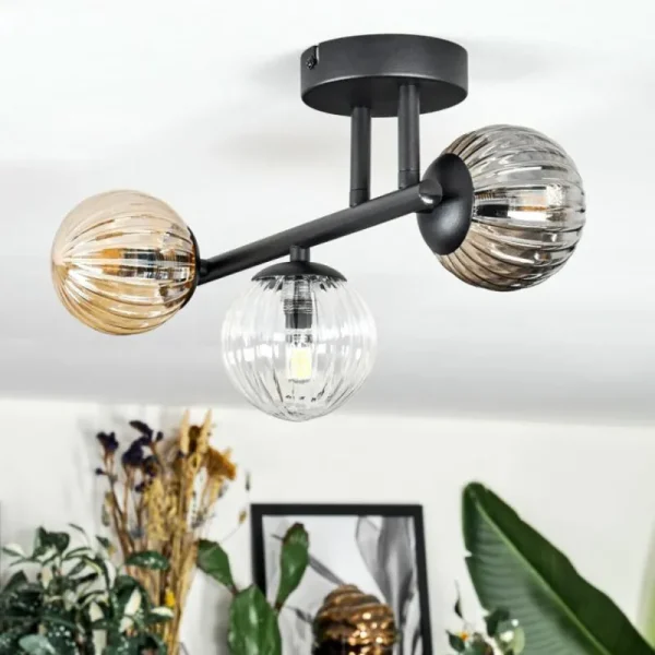 hofstein Chehalis Plafonnier, Boule lumineuse Ambre, Clair, Fumé, 3 lumières* Lampes Modernes