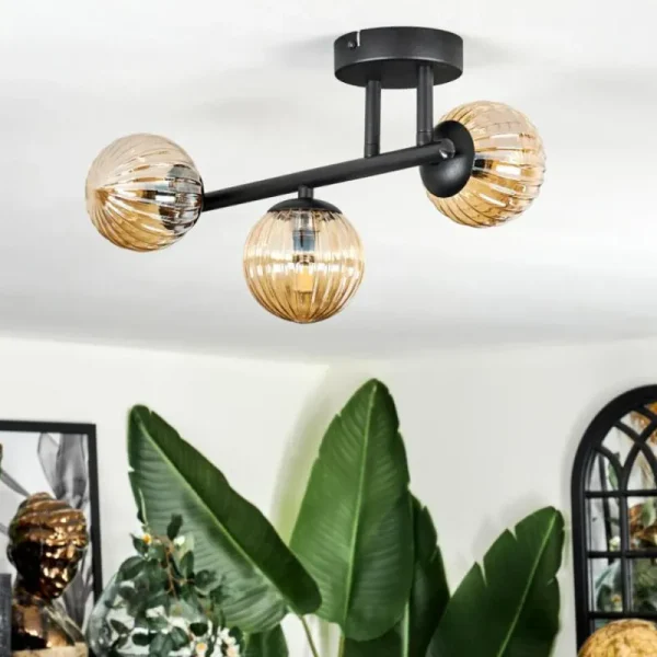 hofstein Chehalis Plafonnier, Boule lumineuse Ambre, 3 lumières* Lampes Modernes