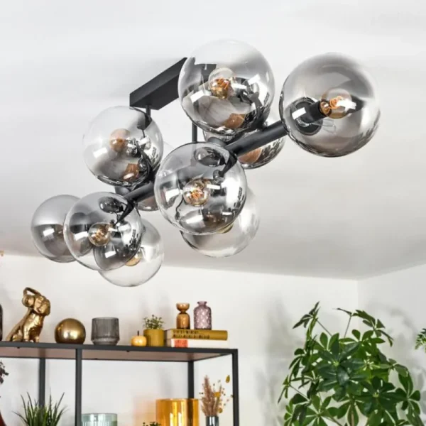 hofstein Chehalis Plafonnier, Boule lumineuse Clair, Fumé, 10 lumières* Lampes Modernes