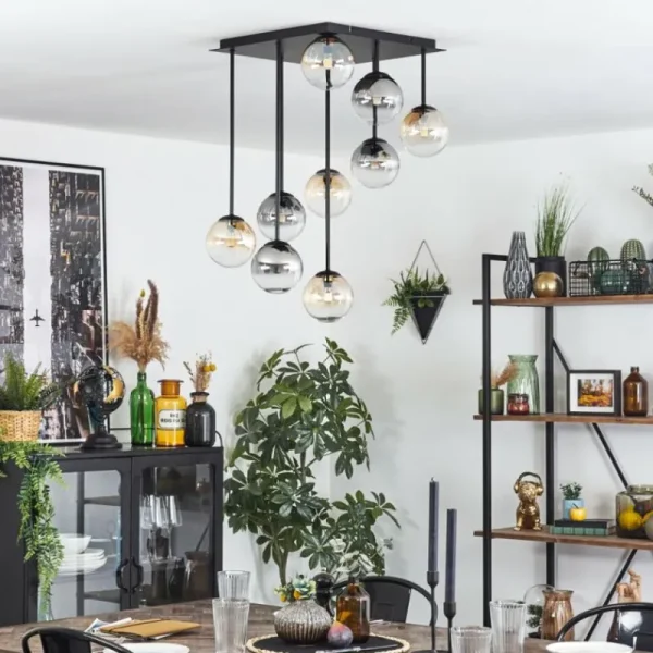 hofstein Chehalis Plafonnier, Boule lumineuse Ambre, Clair, Fumé, 9 lumières* Lampes Modernes