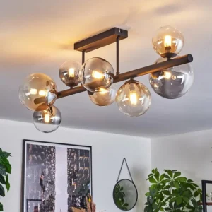 hofstein Chehalis Plafonnier, Boule lumineuse Ambre, Clair, Fumé, 8 lumières* Lampes Modernes