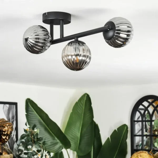 hofstein Chehalis Plafonnier, Boule lumineuse Fumé, 3 lumières* Lampes Modernes