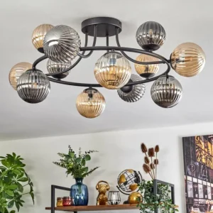 hofstein Chehalis Plafonnier, Boule lumineuse 76 cm Ambre, Fumé, 12 lumières* Lampes Modernes