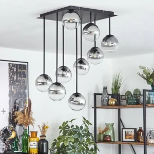 hofstein Chehalis Plafonnier, Boule lumineuse Clair, Fumé, 9 lumières* Lampes Modernes