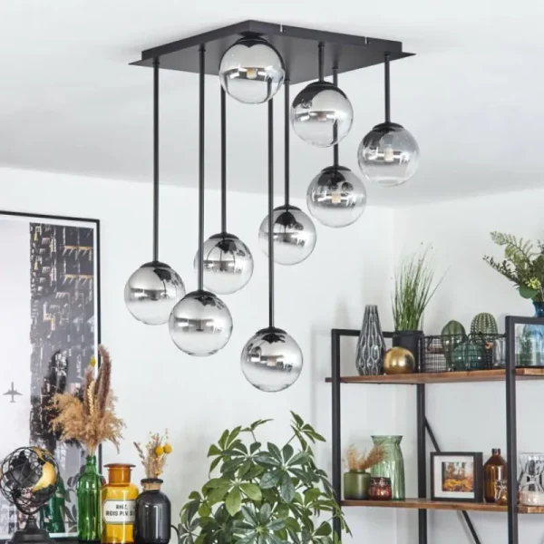 hofstein Chehalis Plafonnier, Boule lumineuse Clair, Fumé, 9 lumières* Lampes Modernes