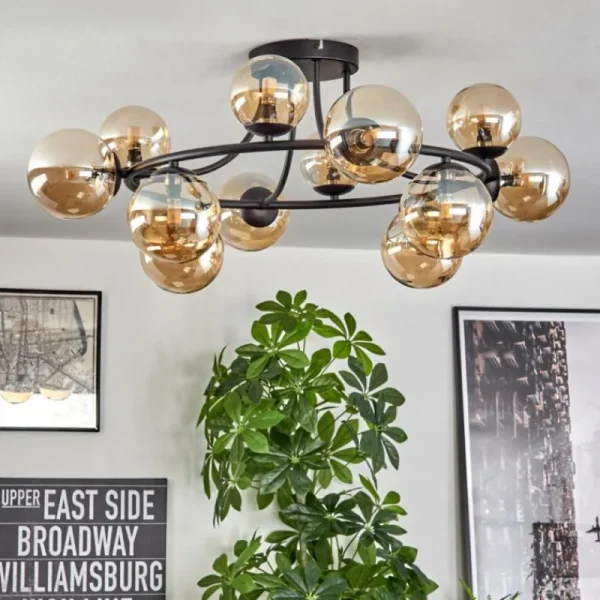 hofstein Chehalis Plafonnier, Boule lumineuse 76 cm Ambre, 12 lumières* Lampes En Verre