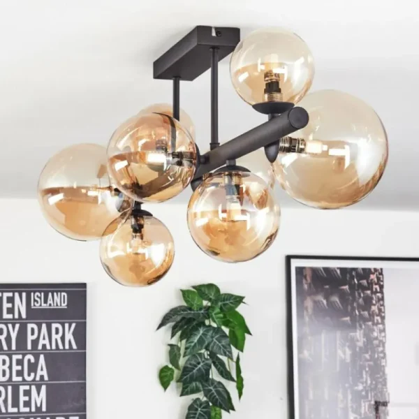 hofstein Chehalis Plafonnier, Boule lumineuse Ambre, 8 lumières* Lampes En Verre