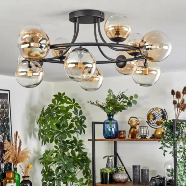 hofstein Chehalis Plafonnier, Boule lumineuse 76 cm Ambre, Clair, 12 lumières* Lampes En Verre