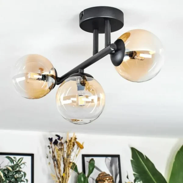 hofstein Chehalis Plafonnier, Boule lumineuse Ambre, Clair, 3 lumières* Lampes En Verre