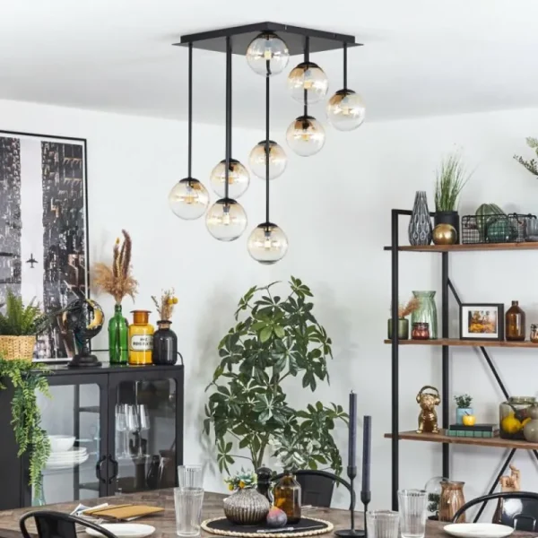 hofstein Chehalis Plafonnier, Boule lumineuse Ambre, Clair, 9 lumières* Lampes En Verre