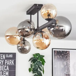 hofstein Chehalis Plafonnier, Boule lumineuse Ambre, Fumé, 8 lumières* Lampes Modernes