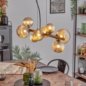 hofstein Chehalis Suspension, Boule lumineuse, Suspension Ambre, 8 lumières* Lampes Modernes