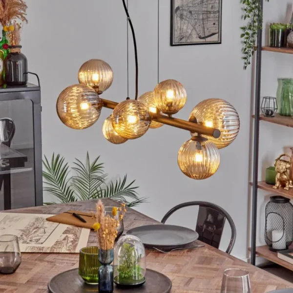 hofstein Chehalis Suspension, Boule lumineuse, Suspension Ambre, 8 lumières* Lampes Modernes
