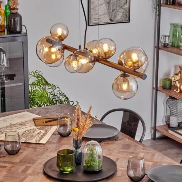 hofstein Chehalis Suspension, Boule lumineuse, Suspension Ambre, Clair, 10 lumières* Lampes En Verre