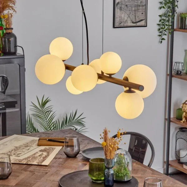 hofstein Chehalis Suspension, Boule lumineuse, Suspension Blanc, 8 lumières* Lampes En Verre