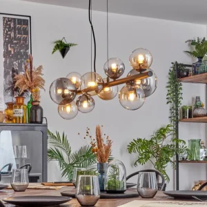 hofstein Chehalis Suspension, Boule lumineuse, Suspension Ambre, Clair, Fumé, 10 lumières* Lampes Modernes