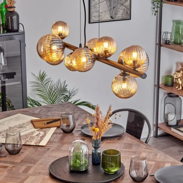 hofstein Chehalis Suspension, Boule lumineuse, Suspension Ambre, 10 lumières* Lampes Modernes