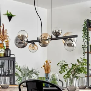 hofstein Chehalis Suspension, Boule lumineuse, Suspension Ambre, Clair, Fumé, 8 lumières* Lampes Modernes