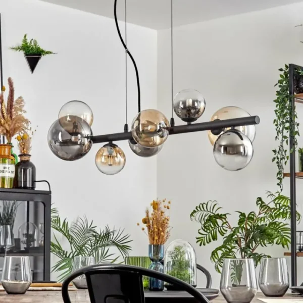 hofstein Chehalis Suspension, Boule lumineuse, Suspension Ambre, Clair, Fumé, 8 lumières* Lampes Modernes