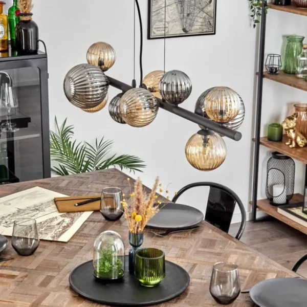 hofstein Chehalis Suspension, Boule lumineuse, Suspension Ambre, Fumé, 10 lumières* Lampes Modernes